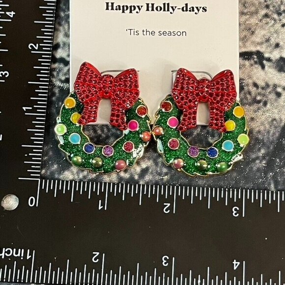 Sugarfix Happy Holly-Days BaubleBar Christmas Wreath Bow Earrings - Picture 2 of 5